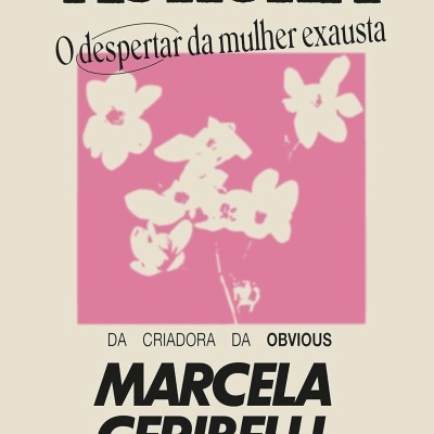 Capa de livro AURORA com flores brancas sobre fundo rosa e texto em preto em fundo bege