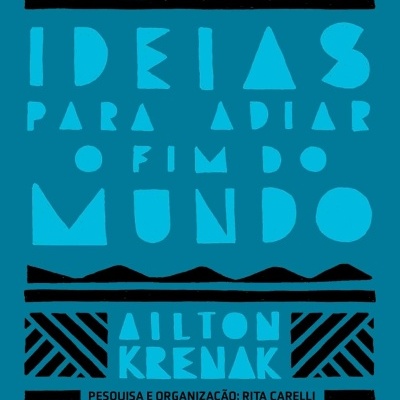 Capa de livro azul com texto em azul claro e preto e padrões decorativos pretos