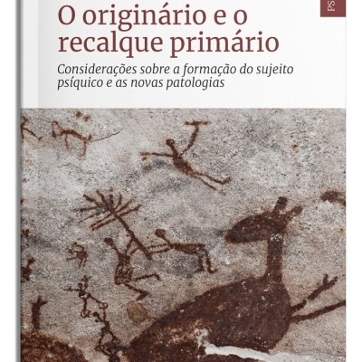 Capa de livro branco com pinturas rupestres castanhas num fundo bege.
