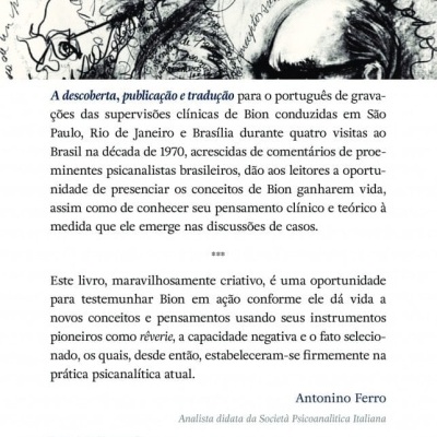 Contracapa de livro com ilustração e texto em português sobre psicanálise