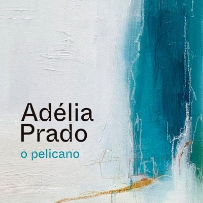 Capa de livro Adélia Prado o pelicano com fundo texturizado branco e azul