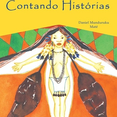 Capa do livro Catando Piolhos Contando Histórias com ilustração colorida de figura humana e fundo amarelo, verde e laranja.