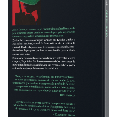 Capa do livro Adeus, Gana com imagem de pessoa e folha verde