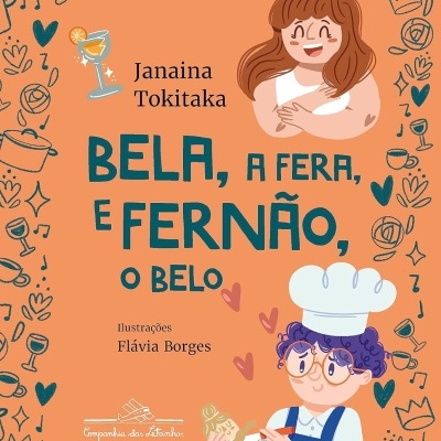 Capa de livro infantil com fundo laranja e ilustrações coloridas e texto em português