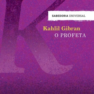Capa de livro roxa com texto Kahlil Gibran O PROFETA