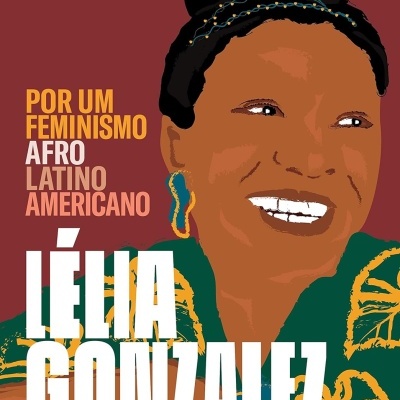 Capa de livro com ilustração de mulher negra sorridente e texto sobre feminismo afro latino americano.