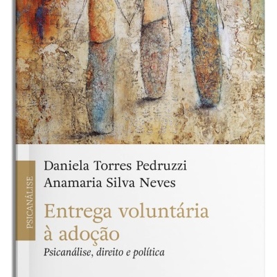 Capa de livro Entrega voluntária à adoção com figuras abstratas e texto em português