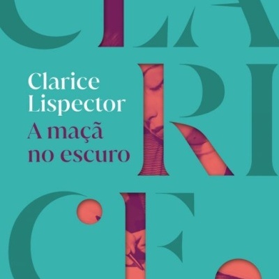 Capa azul esverdeada com texto branco e roxo e imagens recortadas em letras grandes.