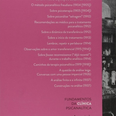 Contracapa de livro rosa com texto sobre psicanálise e código de barras