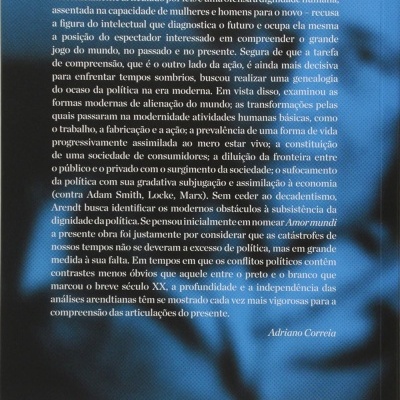 Contracapa de livro azul com texto em português, código de barras e logos.