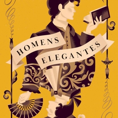 Capa do livro Homens Elegantes de Samir Machado de Machado com ilustração artística em amarelo e castanho.