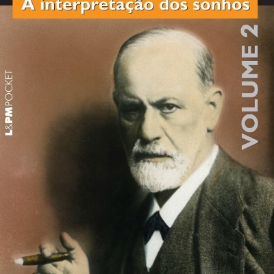 Capa de livro Freud A interpretação dos sonhos Volume 2 com foto de homem idoso de fato castanho e charuto