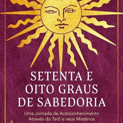 Capa de livro roxa com sol dourado e texto em branco e dourado