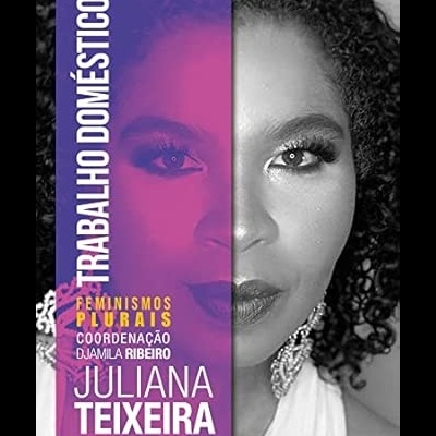 Capa de livro Trabalho Doméstico com rosto de mulher e texto