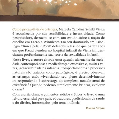 Livro com ilustração de criança segurando balões que viram borboletas e texto de psicanálise em português.