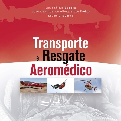 Capa do livro Transporte e Resgate Aeromédico com imagens de avião e helicóptero