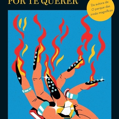 Capa de livro com mão ilustrada, unhas pretas com diamantes, fogo saindo das unhas e texto do título