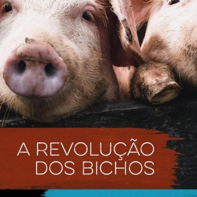 Capa de livro com imagem de dois porcos em close e texto sobreposta