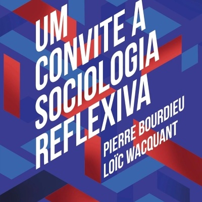 Capa de livro azul com título branco e formas geométricas vermelhas e azuis