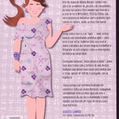 Contracapa de livro com ilustração feminina vestida de lilás e texto em português.