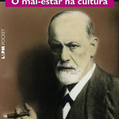 Capa de livro Freud O mal-estar na cultura com foto de homem e charuto.