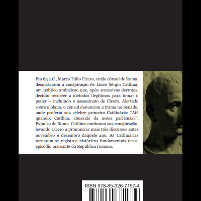 Capa e contracapa de livro com escultura clássica e texto em português