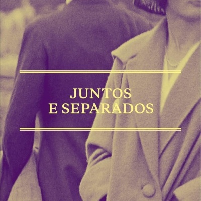 Capa do livro Juntos e Separados de Virginia Woolf em tons castanhos com pessoas ao fundo