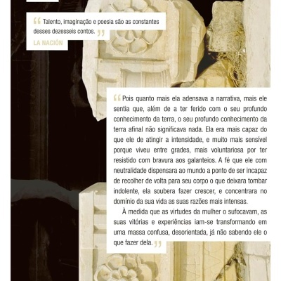 Capa de livro com artefato esculpido em pedra clara e texto em português