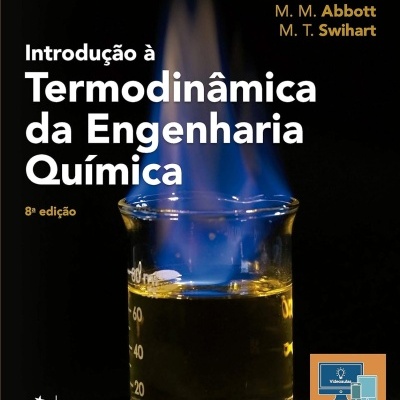 Capa de livro de termodinâmica em engenharia química com béquer e chama azul