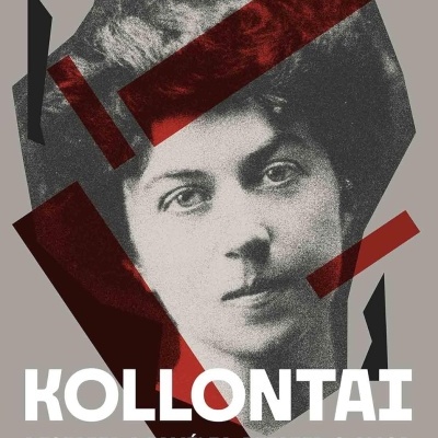 Capa de livro com retrato feminino e texto sobre fundo cinzento