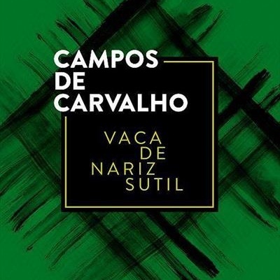 Capa de livro com texto CAMPOS DE CARVALHO VACA DE NARIZ SUTIL sobre fundo verde com padrão preto