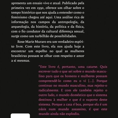 Página de livro com texto em português sobre feminismo e política em fundo preto com texto branco e rosa.