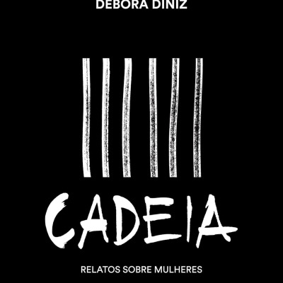 Capa de livro preta com barras brancas verticais e texto branco.