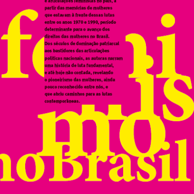 Capa de livro rosa com texto amarelo e preto sobre feminismo no Brasil