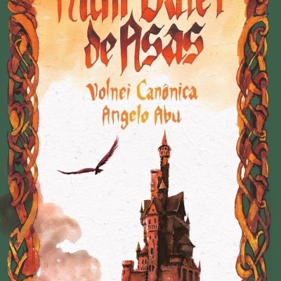 Capa de livro Num bater de Asas com falcão e castelo em moldura decorativa