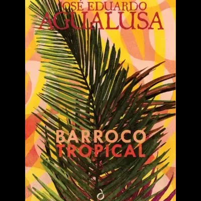 Capa de livro Barroco Tropical com folhas verdes e fundo colorido abstrato