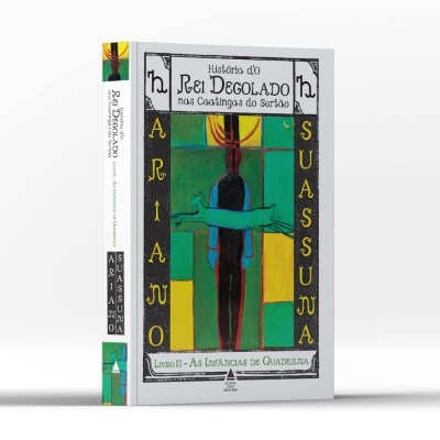 Livro capa dura com arte abstrata e título História dO Rei Degolado nas Caatingas do Sertão