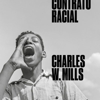 Capa do livro O CONTRATO RACIAL com jovem a gritar em preto e branco