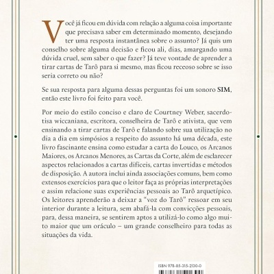 Capa traseira de livro sobre autoconhecimento com cartas do Tarô em português