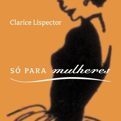 Capa de livro laranja com ilustração pontilhada de mulher e texto em branco