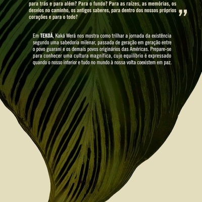 Capa traseira de livro com folha verde escura, texto em português e código de barras.