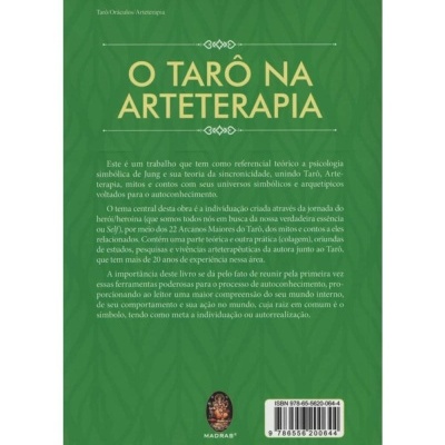 Contracapa de livro verde com texto sobre TARÔ e arteterapia, selo MADRAS e código ISBN