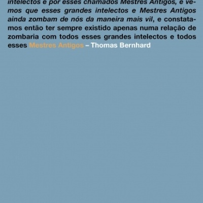 Capa de livro azul claro com texto em português sobre mestres antigos e logo Companhia das Letras