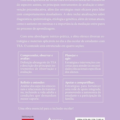 Parte traseira de um livro lilás com texto em branco e código de barras