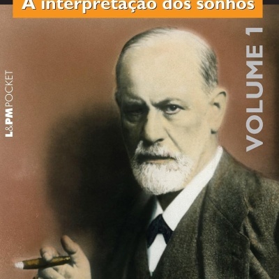 Capa de livro Freud A interpretação dos sonhos Volume 1 com fotografia de homem segurando charuto