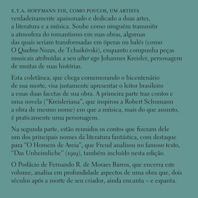 Verso de livro azul esverdeado com texto e código de barras
