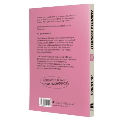 Livro com capa rosa e lombada branca intitulado AURORA de Marcela Ceribelli