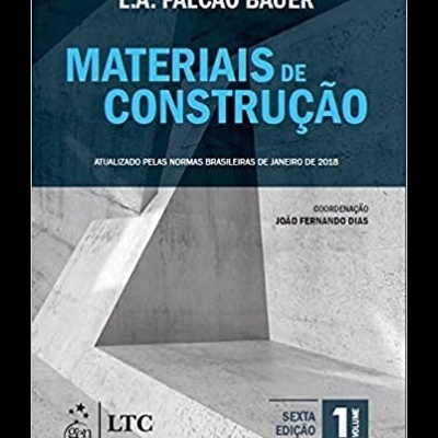 Capa de livro com título Materiais de Construção em azul e branco sobre fundo cinzento