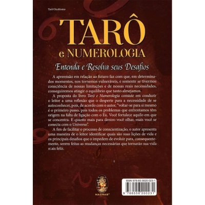 Capa traseira do livro Tarô e Numerologia com texto explicativo, selo da editora MADRAS e código ISBN