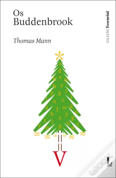 Capa de livro Os Buddenbrook com árvore de Natal estilizada e texto